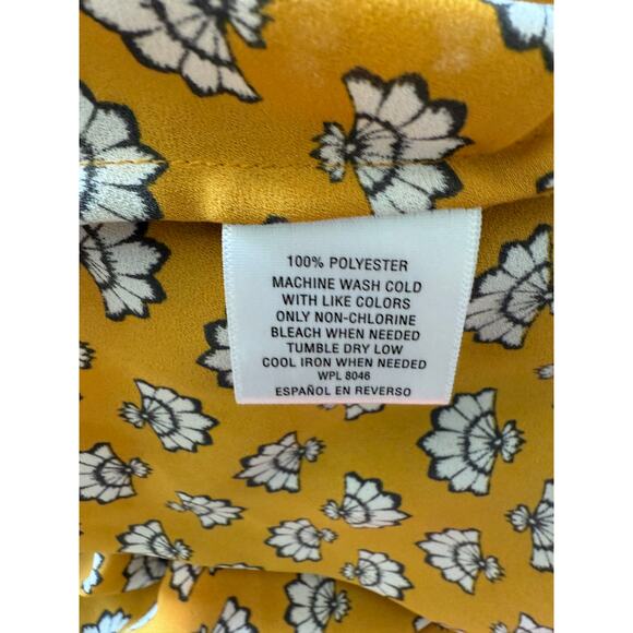 Charter Club Woman Mustard Floral Button Down Ruffle Blouse 2X Bell Sleeve - Picture 6 of 7